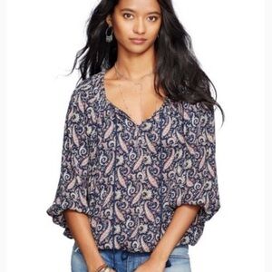 Denim & Supply Ralph Lauren Navy Paisley Boho Top Size M